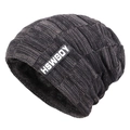 Men's winter knit beanie hat in dark gray with thick fleece lining and HSWBOY label - M (56-58cm) / Letter Black