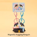 Cute magnetic penguin couple keychain in pink and blue colors for backpack charm - Hugging Penguins - Magnetic / Standard Spec