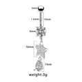 Dimensions du piercing nombril cœur en acier inoxydable avec poids de 3g et détails - Taille US 6