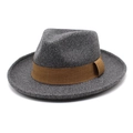 Classic British grey wool felt fedora hat with a pinched crown and brown ribbon band - M (56-58cm) / Deep Heather Grey