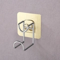 Adhesive wall-mounted washbasin hook with gold square base and silver metal u-shaped rack - Gold Brushed (OPP Bag)