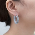 Pendientes de aro vintage en acero inoxidable plateado con textura de malla para mujer - Textura de Cadena de Maíz / Color Acero