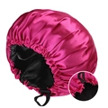 Double-layer rose red and black satin sleep cap with adjustable buckle for hair care - Adjustable / Rose Red + Black
