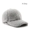 Cappellino da baseball invernale in peluche grigio in finta pelliccia morbida e calda - Grigio
