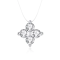 Silver flower pendant necklace with four clear zircons and transparent fishing line - Four-diamond Flower Shape (fddz-079) / White Gold