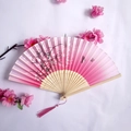 Pink gradient bamboo folding fan with floral butterfly patterns and silk tassel - Pink Gradient Floral & Butterfly Style (Women's Fan-45)