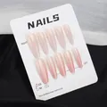 Handmade press-on nails featuring nude pink gradient cat eye effect in long coffin shape - Bs2226 Is Elegant And Refined. / Phototherapy Glue Style