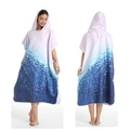Quick-dry hooded beach poncho with blue and white ocean wave print for swimming - One Size / Button Style - Sparkling Water