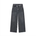 Dark grey wide-leg denim jeans featuring a unique cross-button waist design on white backdrop - Dark Gray