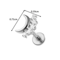 Silver G23 titanium crescent moon labret stud with five clear cubic zirconia stones - Moon Shape - Silver Color (T2543-2)