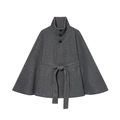 Elegant grey wool cape coat with stand collar and waist belt on white background - S / Dark Gray