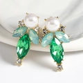 Luxurious geometric drop earrings with pearls, blue marquise stones and green gems - Green