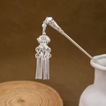 Silver hollow filigree hair pin with long metal tassels for Hanfu hair styling - Filigree Hollow Spherical Tassel (F65)