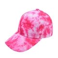 Detail of pink and white tie-dye cotton baseball cap with six-panel crown and curved brim - Rose Red