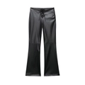 Women's black faux leather flared trousers with lace-up waist detail on white background - S / Black