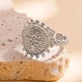 Silver adjustable compass star titanium steel ring with textured metal finish on stone - Steel Color 92