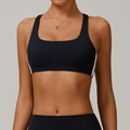 Brassière de sport noire à col carré avec rayures blanches latérales et fini mat - S / Hauts / Noir Premium