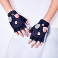 Navy blue knitted flip-top mittens with cartoon animal face design for kids - 5-14 Years / Puppy-Navy Blue