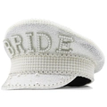 Cappello da capitano da sposa bianco con paillettes e perle con scritta BRIDE - Regolabile (56-60cm) / Stile Sposa con Perle e Paillettes Bianche (01-蕾丝新娘字母)