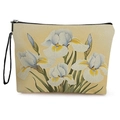 Borsa per trucco in tela con stampa di iris blu, zip nera e cinturino da polso - Stile Floreale Iris 1 (Style 1)