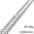 Silver stainless steel Cuban link necklace with rectangular buckle 550x7mm 46g - 7mm x 550mm / Silver