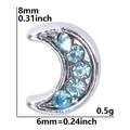 Silver crescent moon charm with blue crystals and measurement specs in inches - Moon Blue Rhinestone (F480)