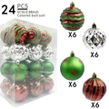 Set de 24 bolas de Navidad de 6cm en rojo, verde y plateado con varios diseños - 6cm/Juego de 24 / Rojo Verde Plata