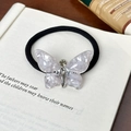 Élastique cheveux noir élégant avec papillon en marbre blanc et strass brillant - Cravate à cheveux / Gris