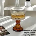 Vintage ribbed glass goblet with amber beaded stem, 200ml capacity, 12.5cm height - Diamond Pattern / Amber