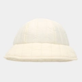 Detailed close-up of ivory quilted winter bucket hat with vertical stitching texture - One Size / Beige
