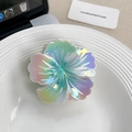 Iridescent gradient hibiscus flower hair claw clip with pearlescent finish for styling - Iridescent Cyan