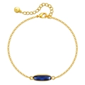Elegante pulsera bañada en oro de 18K con gema ovalada azul oscuro en cadena fina - Oro de 18k / Dorado-Azul