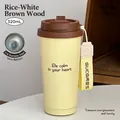 Minimalist beige 520ml coffee mug with brown lid and yellow braided carry strap - Vanilla Yellow (Stainless Steel Liner)