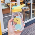 Cute dinosaur cartoon plastic water bottle for kids with yellow and blue lid and straw - 16oz / Dino Yellow