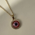 Collier en acier inoxydable plaqué or 18K avec pendentif oeil maléfique rouge et zircons - Avec Chaîne Œil Rouge Couleur Or