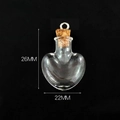 Miniature heart-shaped glass wishing bottle with cork stopper, 26mm x 22mm size detail - Transparent Heart Bottle + Eye Pin Cork