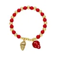 Beaded gold and red strawberry bracelet with shell charm on pure white background - Shell & Strawberry