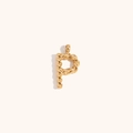 Close-up of a twisted gold 18K letter P pendant with a polished metal texture - Letter P