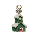 Ciondolo casetta di Natale in smalto verde con strass scintillanti e finitura - Casa Verde (12515) / 1 pezzo (11x22mm) / Green Red Gold