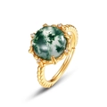 Adjustable S925 silver ring with green moss agate and white micro-diamonds in gold finish - Adjustable Open / Gold