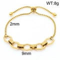 Gold stainless steel box chain bracelet with Greek key hexagon links and adjustable bolo clasp - Greek Key Pattern Gold (KB170795-Z)