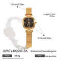 Montre à quartz dorée vintage avec cadran noir et bracelet élastique en acier inox - Montre Carrée Dorée avec Cadran Noir et Bracelet Extensible (JDWT2409003-BK)