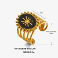 Retro-Ring aus Edelstahl mit schwarzem Emaille-Oval, Sonnenstern und verstellbarem Band - Schwarzes Emaille (ZN1980) / Schwarz