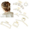 Elegant pearl hair claw clip set in various sizes and shapes for stylish hair styling - Set 5