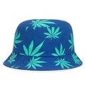Dark blue sun hat featuring green leaf print pattern on a casual wide brim fisherman cap - One Size / Royal Blue with Green Leaf (No Label)
