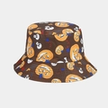 Wendbarer Fischerhut in Dunkelbraun mit gruseligen orangefarbenen Halloween-Kürbis-Prints - Dunkelbraun Kürbis Skelett Druck (8# Farbe)