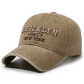 Casquette de baseball en coton lavé vintage kaki avec broderie Brooklyn 3D - Réglable / Kaki