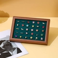 Walnut wood jewelry tray with dark green velvet lining for displaying thirty rings - Walnut Frame with Green Interior