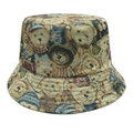 Chapeau bob vintage aux motifs d'ours en jacquard avec large bord pour protection solaire - M (56-58cm) / Ours Brun Foncé (1#)
