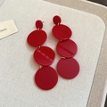 Elegant red tiered geometric petal drop earrings with four glossy circular discs - Four-Layer Disc Long Geometric Dangle Earrings (106#) / Red
